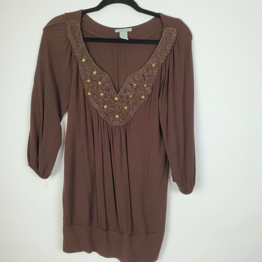 Charlotte Russe Women's‎ Peasant Boho Top Festival Long Sleeve Small Brown